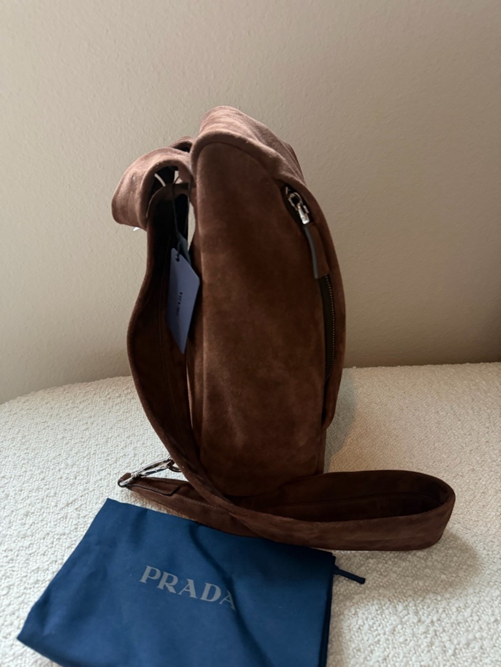 Prada Brown Suede Crossbody Sling Bag - Picture 3 of 12
